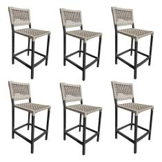 Imagem de Kit 6 Banquetas França Em Corda Náutica E Base Em Alumínio Preta Para área Gourmet Areia - Cor: Bege