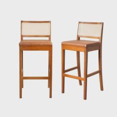 Imagem de Kit 2 Banquetas com Encosto e Apoio para Pés Tiê Cabecasa Madeiramadeira