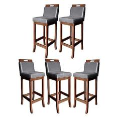 Imagem de Kit 5 Banquetas Média para Bancada Milão Madeira Castanho Suede Cinza CCS