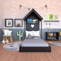 Imagem de Quarto Infantil Cama Banqueta 2 Nicho e Prateleira Bramov Móveis Preto