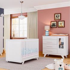 Imagem de Quarto de Bebê com Cômoda 1 Porta com Janela em Acrílico e Berço Retrô Jolie Branco/Brilho