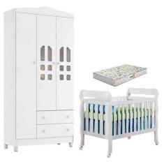 Imagem de Berço Americano E Guarda Roupa Infantil New Selena 3 Portas Branco Bri