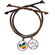 Imagem de DIYthinker Pulseira de couro com pingente de coração LGBT Arco-íris com corrente de mão
