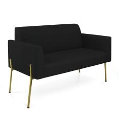 Imagem de Sofá Namoradeira 2 Lugares Pé De Ferro Dourado Marisa Linho Preto D03