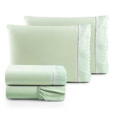 Imagem de Jogo De Lençol King 4 Pçs Basic Percal 180 Fios Lese Bordado Inglês - Verde