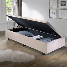 Imagem de Cama Box Baú Solteirão 96x203x42cm Suede Bege com Pistão a Gás