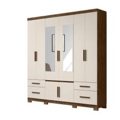 Imagem de Guarda Roupa 8 Portas Com Espelho Porto Plus Castanho Wood Baunilha 94