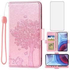 Imagem de Asuwish Capa tipo carteira compatível com Moto G Power 2021 e protetor de tela de vidro temperado, alça de pulso, suporte para cartão, capa para celular Motorola GPower 21 5G versão XT2117-4 feminina