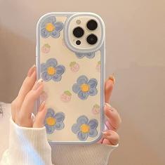 Imagem de Capa de telefone fofa de morango com flor azul para iPhone 14 13 Pro Max 11 12 Mini X XR 7 8 Plus XS Silicone Soft Back, T2, para iPhoneSE 2022