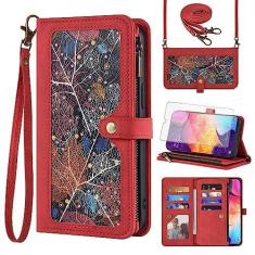 Imagem de Capa de telefone para Samsung Galaxy A50 A50S A30S Capa carteira com protetor de tela e alça de pulso transversal de couro padrão flip zíper suporte para cartão de crédito celular A 50 50S 30S S50 50A