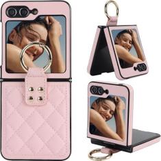 Imagem de Ephoou Capa para Samsung Galaxy Z Flip 6 com suporte de anel, couro sintético romboide macio [proteção de dobradiça] capa fina durável antiarranhões à prova de choque para Samsung Galaxy Z Flip6