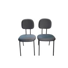 Imagem de Kit 2 cadeiras palito fixa para recepção igreja recepção sala de espera tecido cinza preto