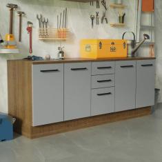 Imagem de Kit Com 2 Balcões Multiuso 4 Portas 3 Gavetas Rustic/Cinza Agata Mades