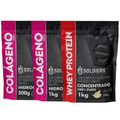 Imagem de Kit: Whey Protein Concentrado 1Kg + Colágeno 2Kg - 100% Importado - Soldiers Nutrition-Unissex