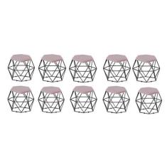 Imagem de Kit 10 Puff Banqueta Aramado Mila Base Preta Hexágono Suede Rosê - DAM