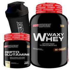 Imagem de Waxy Whey (35%) 2kg + Pepto Glutamine 250g + Coqueteleira 600ml - Bodybuilders (Chocolate)