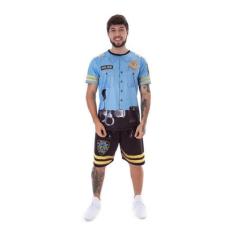Imagem de Fantasia Policial Camiseta Masculino Carnaval Adulto - Fantasia Bras, 