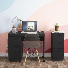 Imagem de Conjunto Home Office Escrivaninha 3 Gavetas com Gaveteiro 3 Gavetas Osaka Politorno Preto