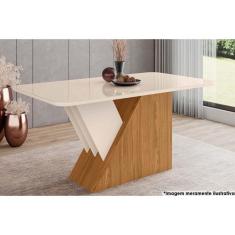 Imagem de Mesa para Cozinha Épic SC24 + Tampo Madeirado Vidro Curvo 160x90cm Nature/Off White - Henn