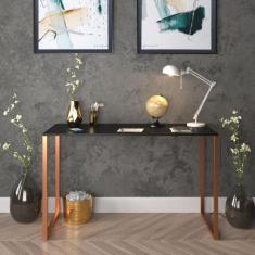 Imagem de Escrivaninha 120cm Mesa Computador Preto Com Cobre Madeira Móveis Indu