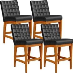 Imagem de Kit 04 Banquetas Baixa Cozinha Bancada Bar Sala Jantar Fixa Mila L02 Couríssimo Preto - Lyam Decor