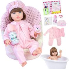Imagem de Boneca Bebê Reborn Realista Original Silicone Pagão Rosa Pode Dar Banh