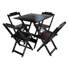 Imagem de Conjunto Jogo De Mesa Com 4 Cadeiras De Madeira Dobravel 70x70 Tabaco