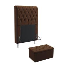 Imagem de Kit Cabeceira Bellatrix 90 Para Cama de Solteiro e Calçadeira Sagitarius Couro Artificial Marrom Aradecor