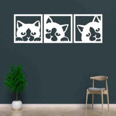 Imagem de Kit 3 Quadros Decorativos Gato 3Mm Vazado  - Mdf