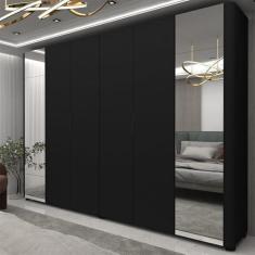 Imagem de Guarda-roupa Casal 6 Portas com Espelho com Pés Innova Preto Acetinado