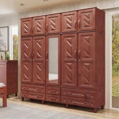 Imagem de Guarda-roupa Casal 10 Portas 6 Gavetas Com Espelho Em Madeira
