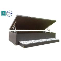 Imagem de Cama Box Baú Solteiro Com Auxiliar Marrom Sintetico Espuma 88x188 com pistao a gás