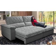 Imagem de Sofá Retrátil e Reclinável 2,95m Molas Ensacadas Cama Inbox Big Home Bordado 3d Linho Cinza Claro