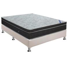 Imagem de Cama Box Casal: Colchão Molas Ortobom Nanolastic Light + Base CRC Courano Branco(138x188)
