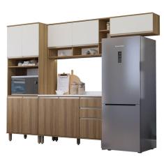 Imagem de Armário De Cozinha Completa Com Balcão 10 Portas 2 Gavetas Nicho Para Micro Ondas Madeirado