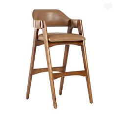 Imagem de Banqueta Alta Estofada Com Braço Lua Madeira Imbuia Impermeável Carame