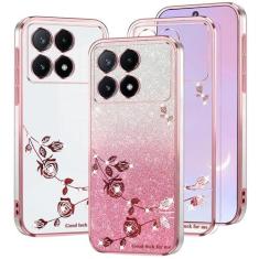 Imagem de Kainevy Capa para Xiaomi Poco X6 Pro Estética Glitter Floral para Mulheres Meninas Capa Brilhante Poco X6 Pro Capa de Silicone Transparente À Prova de Choque Diamante Bling Bonito Design de Luxo