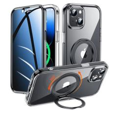 Imagem de Capa de privacidade 3 em 1 Mag para iPhone 13/iPhone 14 [com suporte magnético giratório de 360°] [compatível com MagSafe] [protetor de tela antiespião embutido] Capa de celular antiqueda de corpo