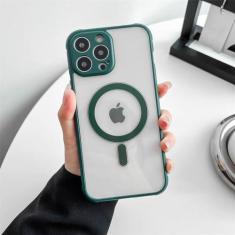 Imagem de Capa transparente de proteção para câmera, capa de carregamento magnético sem fio para iPhone 14 Plus 13 12 11 Pro Max, verde escuro, para iPhone 11