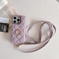 Imagem de Alça de ombro carteira de couro com slot para cartão para iPhone 11 12 13 14 15 Pro Max Plus cordão capa de bolsa de telefone com anel, roxo, para iPhone 14 Pro