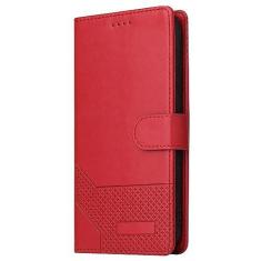 Imagem de LXURY Capa flip para iPhone 14 Pro Max/14 Pro/14 Plus/14, capa de couro com fecho magnético com compartimento para cartão e suporte, vermelho, 14 Plus 6,7"