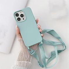 Imagem de Estojo macio de silicone líquido para cordão transversal de luxo para iPhone 13 12 Mini 11 Pro XR X XS Max 7 8 plus SE 2020 Capa para alça de ombro, azul claro, para iPhone 12 Mini