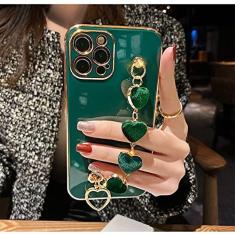 Imagem de Capa de corrente de telefone de pulseira de metal de luxo chapeamento de coração para iphone 13 pro max 12 11 mini xr xs x 7 8 plus se capa para iphone 13, drak verde, para iphone xr
