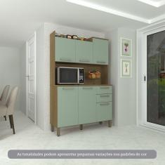 Imagem de Cozinha Compacta 6 Portas E 2 Gavetas Com Tampo Luciane Móveis Carvalho Verde Mar