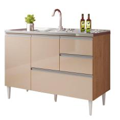 Imagem de Balcão Para Pia De 1,20 Mt Maceió Com Gavetão Amendoa Off White Puxador Aluminio