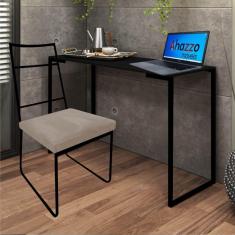 Imagem de Kit Escritório Stark Cadeira e Mesa Industrial Ferro Preto Tampo MDF Preto Corino Bege - Ahz Móveis