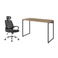 Imagem de conjunto de mesa studio carvalho 120 cm com cadeira de escritório diretor giratória light preta