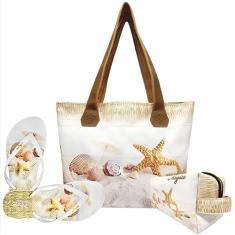 Imagem de Kit Praia Feminino Estrela-do-Mar Areia Bolsa, Necessaire e Chinelo Magicc Bolsas KIT-029