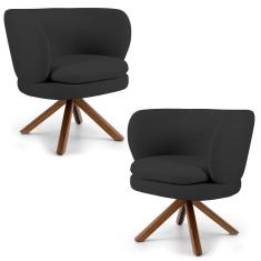 Imagem de Kit 02 Poltronas Decorativas Melissa Base Giromad Giratória C-465 Linho Chumbo - Domi