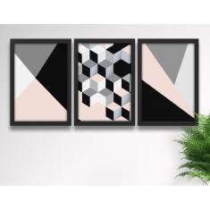 Imagem de Kit 3 Quadros Decorativos C/ Moldura Para Sala Quarto Abstrato Moderno